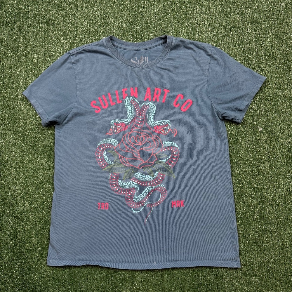 Sullen Art Graphic T Shirt Women's Size S Blue Short Sleeve Crew Neck Casual Tee